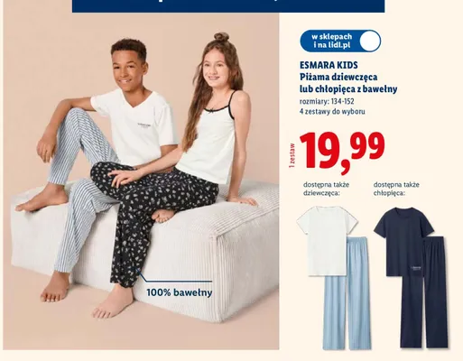 Piżama dziewczęca lub chłopięca z bawełny promocja w Lidl