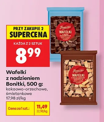 Wafelki z nadzieniem Bonitki o smaku śmietankowym promocja w Biedronka