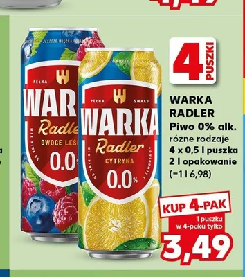 Piwo bezalkoholowe Warka Radler Cytryna 4-pak promocja w Kaufland