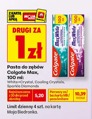 Pasta do zębów Colgate Max White+Crystal promocja w Biedronka