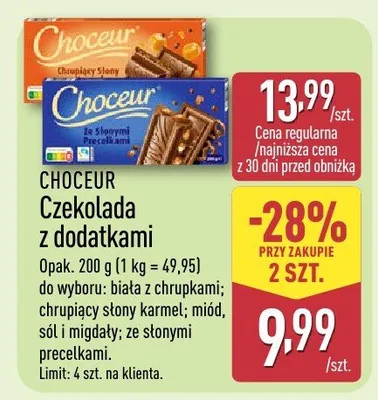Czekolada z dodatkami do wyboru: biała z chrupkami, chrupiący słony karmel, sól i migdały; ze słonymi precelkami promocja w Aldi