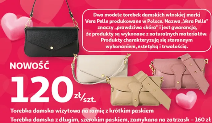 Torebka damska z długim, szerokim paskiem, zamykana na zatrzask promocja w Auchan