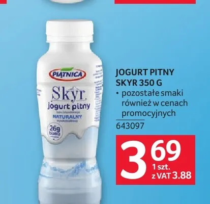 Jogurt pitny Skyr naturalny Piątnica promocja w Selgros