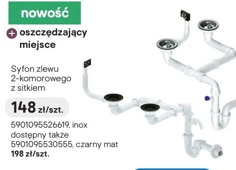 Syfon zlewu 2-komorowego z sitkiem promocja w Castorama