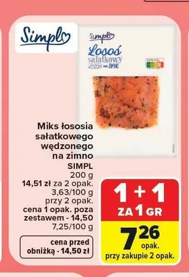Miks łososia sałatkowego wędzonego na zimno Simpl promocja w Carrefour
