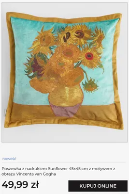 Poszewka z nadrukiem Sunflower 45x45 cm z motywem z obrazu Vincenta van Gogha home & you promocja w home&you