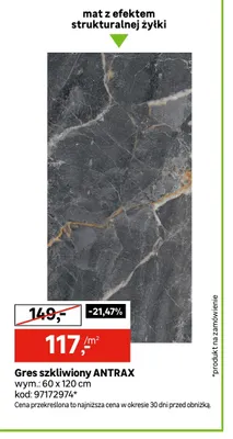 Gres szkliwiony Antrax 60x120 cm promocja w Leroy Merlin