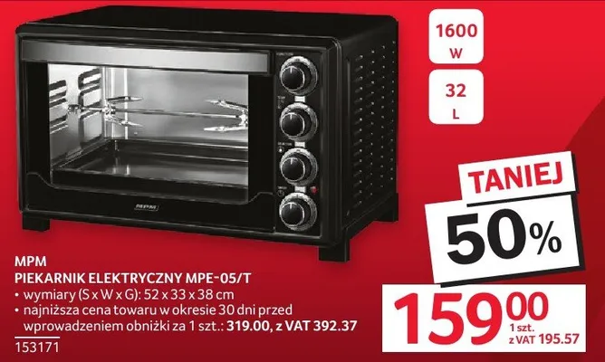 Piekarnik elektryczny MPM MPE-05/T promocja w Selgros