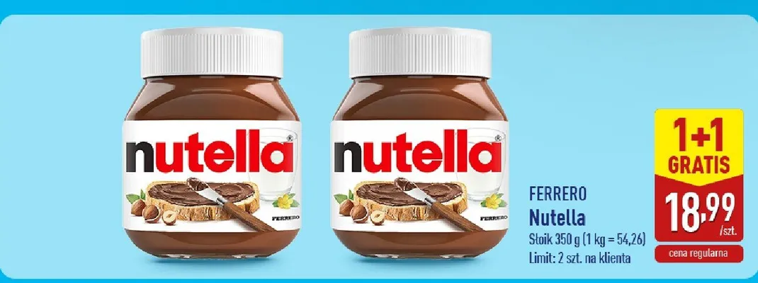 Krem Nutella 1+1 GRATIS promocja w Aldi
