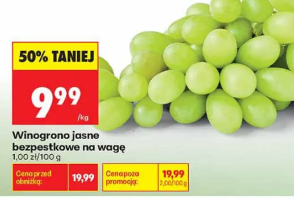 Winogrono jasne bezpestkowe na wagę promocja w Biedronka