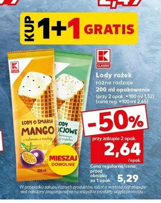 Lody rożek o smaku jagodowym K-Classic promocja w Kaufland