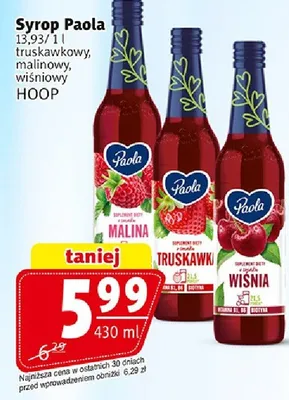 Syrop paola truskawkowy, malinowy, wiśniowy promocja w Prim Market