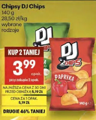 Chipsy DJ Chips wybrane rodzaje promocja w Delikatesy Centrum