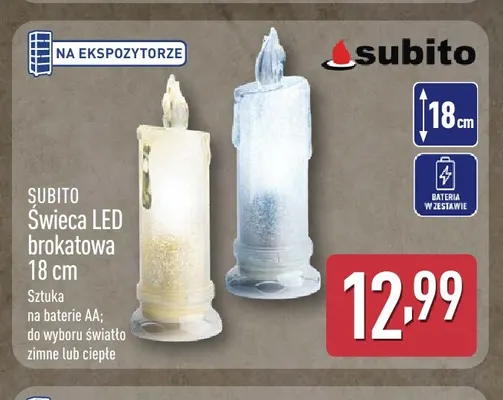 Świeca LED brokatowa 18 cm Subito promocja w Aldi