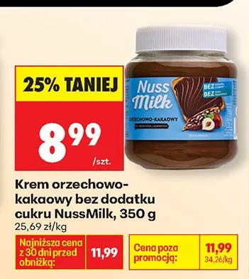 Krem orzechowo-kakaowy bez dodatku cukru promocja w Biedronka