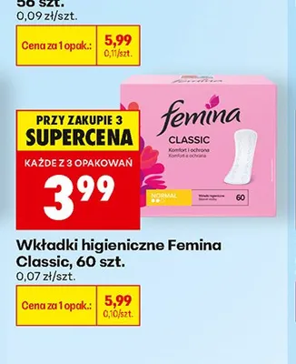 Wkładki higieniczne Femina Classic promocja w Biedronka