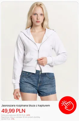 Bluza rozpinana z kapturem Cropp jasnoszara promocja w Cropp