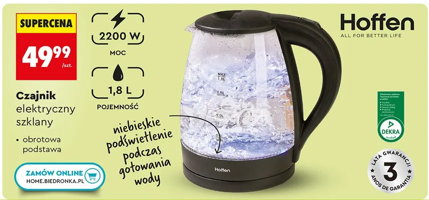 Czajnik elektryczny szklany promocja w Biedronka