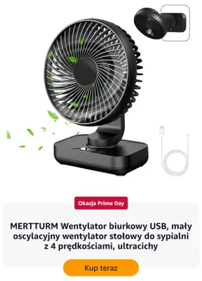 Wentylator biurkowy USB MERTTURM mały oscylacyjny promocja w Amazon