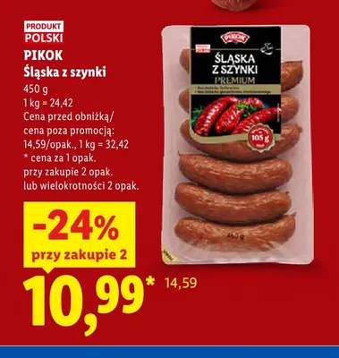 Kiełbasa śląska z szynki Premium Pikok promocja w Lidl
