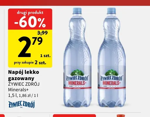 Napój lekko gazowany Żywiec Zdrój Minerals+ promocja w Intermarche