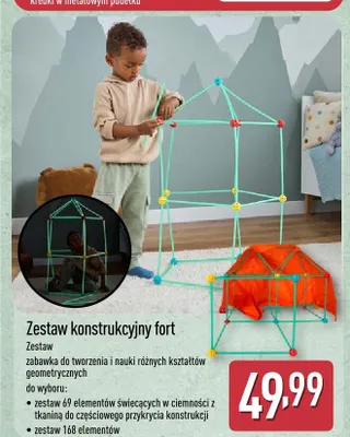 Zestaw konstrukcyjny fort 69 elementów świecących w ciemności z tkaniną do częściowego przykrycia konstrukcji promocja w Aldi