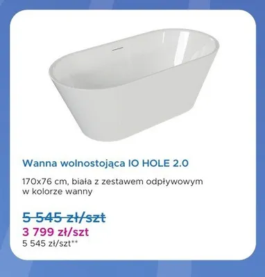 Wanna wolnostojąca IO HOLE 2,0 promocja w Blu Salony Łazienek