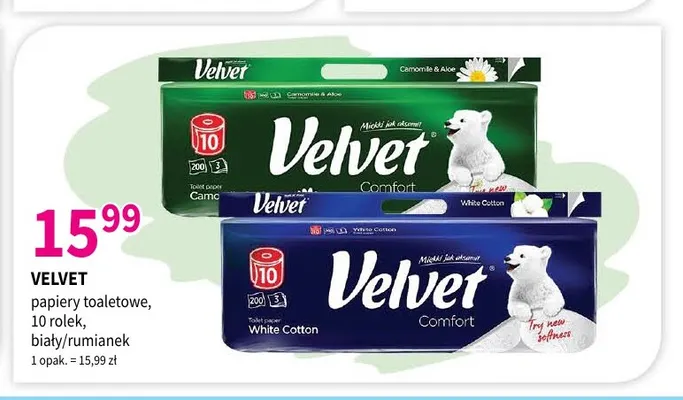 Papier toaletowy Velvet Camomile & Aloe promocja w Drogerie Polskie