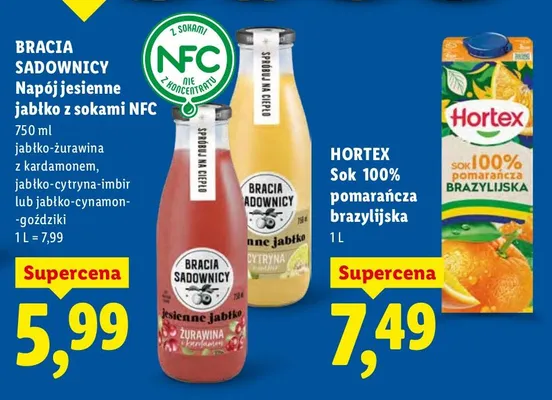 Napój jesienne jabłko z sokami NFC promocja w Lidl