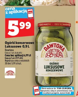Ogórki konserwowe Luksusowe 0,9 l Dawtona promocja w TOPAZ