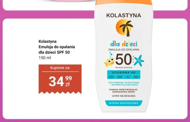 Emulsja do opalania dla dzieci SPF 50 Kolastyna promocja w Biedronka