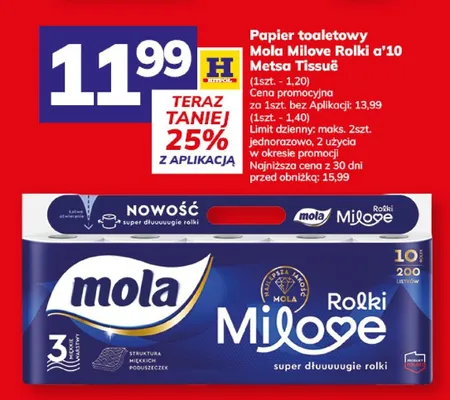 Papier toaletowy Mola Milove Rolki x10 Milove Tissue promocja w Hitpol