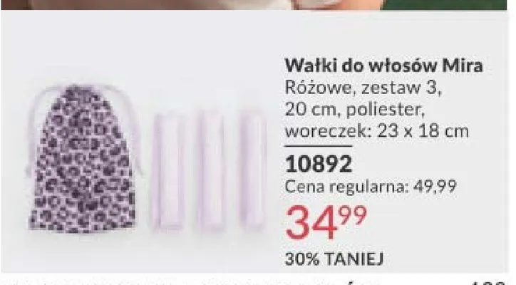Wałki do włosów Mira różowe, zestaw 3, 20 cm, poliester promocja w AVON