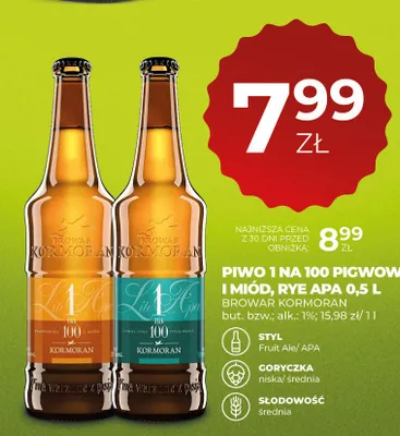Piwo Kormoran 1 na 100 Pigwowiec i Miód promocja w Duży Ben