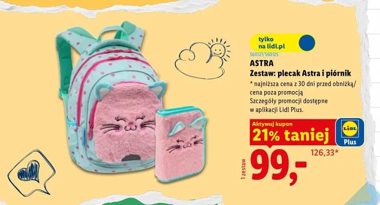 Zestaw plecak Astra + piórnik promocja w Lidl