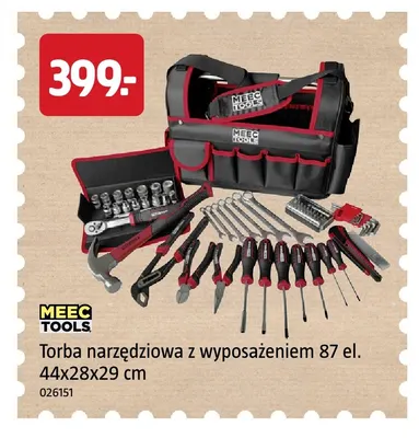 Torba narzędziowa z wyposażeniem 87 el. 44x28x29 cm Meec Tools promocja w Jula