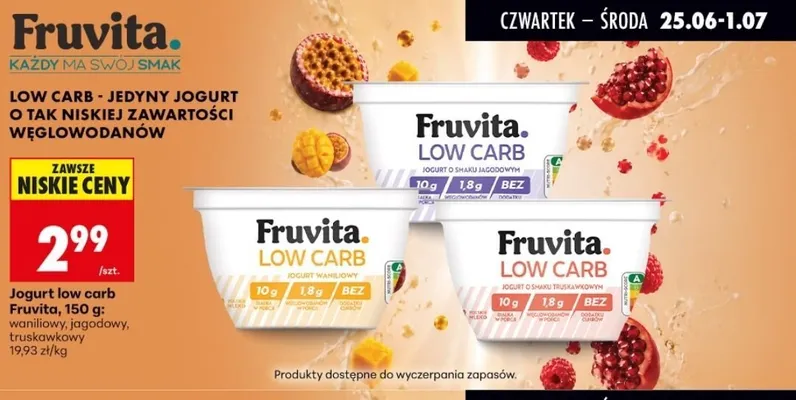 Jogurt waniliowy Fruvita Low Carb promocja w Biedronka