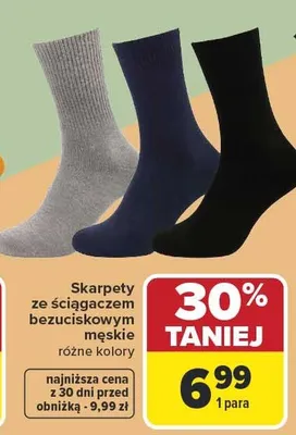 Skarpety ze ściągaczem bezuciskowym męskie różne kolory 1 para promocja w Carrefour