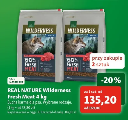 Sucha karma dla psa REAL NATURE Wilderness Fresh Meat promocja w MAXI ZOO
