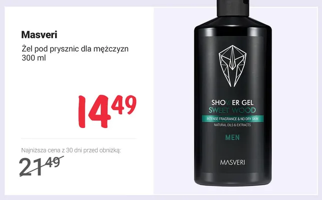 Żel pod prysznic dla mężczyzn Masveri Sweet Wood promocja w Rossmann