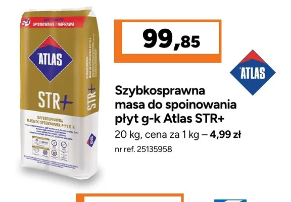 Szybkosprawna masa do spoinowania płyt g-k Atlas STR+ promocja w Bricoman