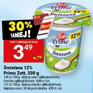 Śmietana 12% Primo Zott promocja w Twój Market