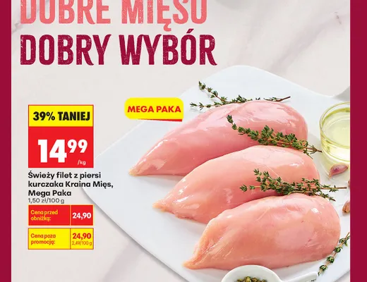 Świeży filet z piersi kurczaka Kraina Mięs Mega Paka promocja w Biedronka