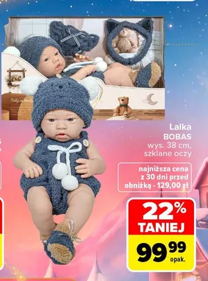 Lalka bobas wys. 38 cm szklane oczy promocja w Carrefour