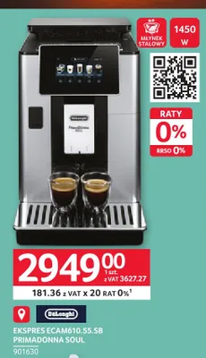 Ekspres do kawy DeLonghi ECAM610,55.SB Primadonna Soul promocja w Selgros