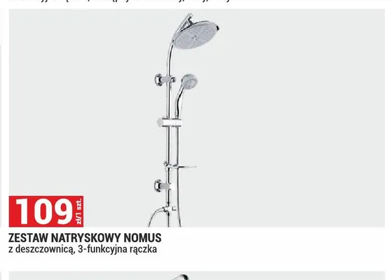 Zestaw natryskowy Nomus z deszczownicą 3-funkcyjna rączka promocja w Merkury Market