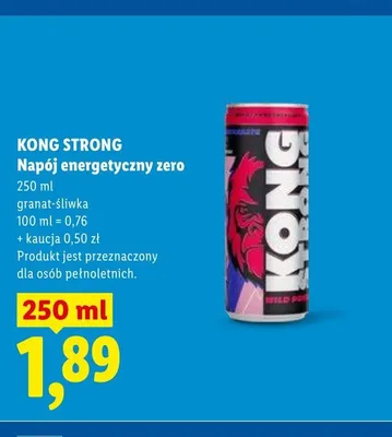 Napój energetyczny zero KONG STRONG granat-śliwka promocja w Lidl