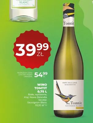 Wino białe Tomtit Sauvignon Blanc promocja w Duży Ben