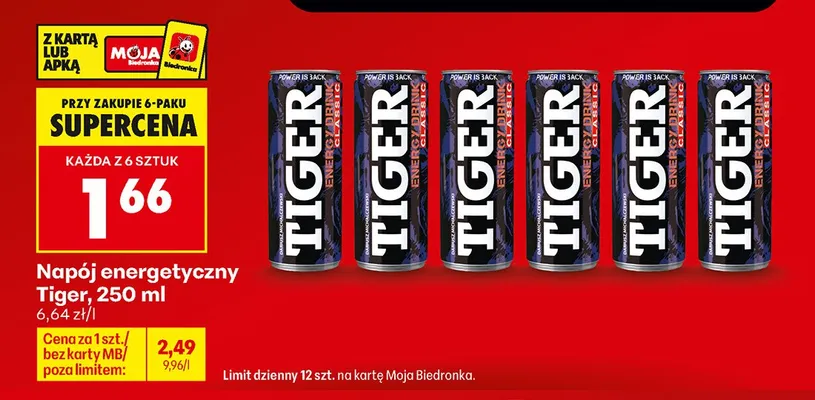 Napój energetyczny Tiger Classic 6-pak 250 ml promocja w Biedronka