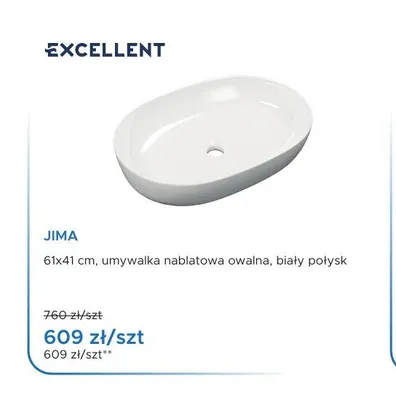 Umywalka nablatowa owalna Excellent Jima promocja w Blu Salony Łazienek